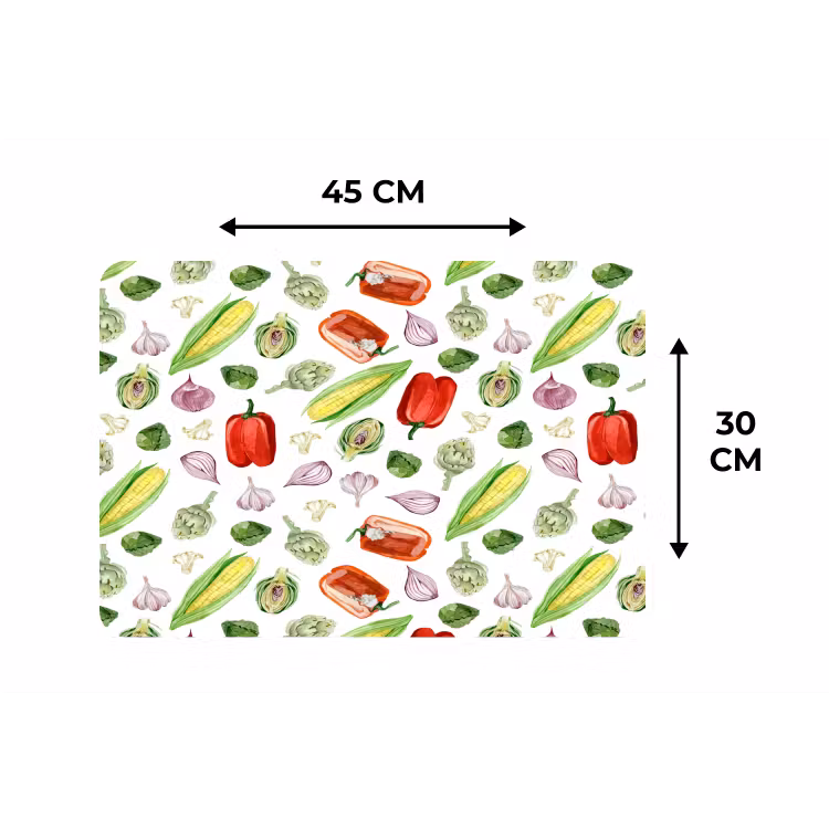 Paprika - Maïs - Patroon - Groente Placemat vinyl groot 368 -specs