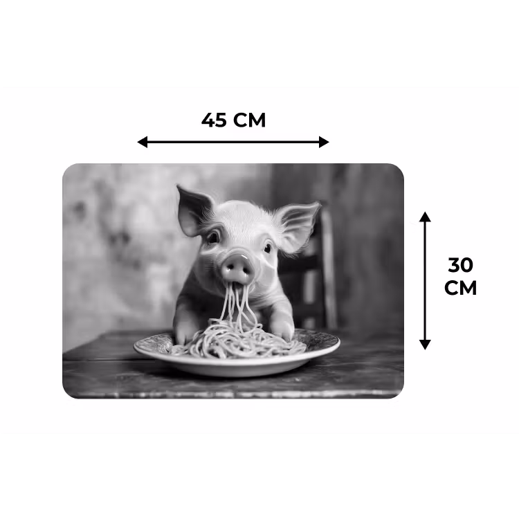 Varken - Schattig - Spaghetti - Zwart wit - Dier Placemat vinyl groot -specs
