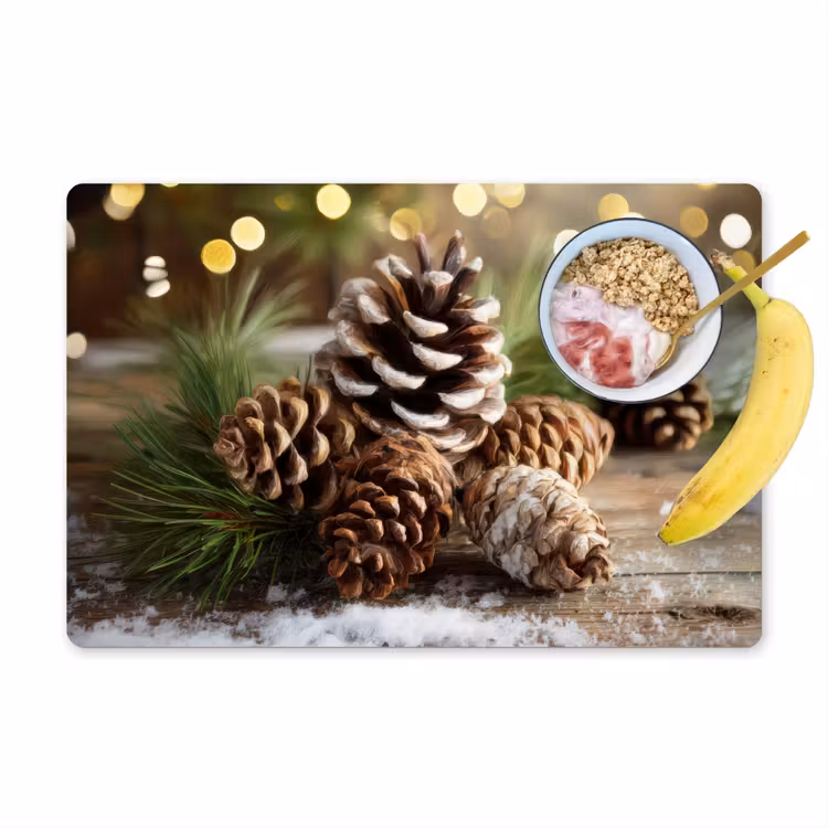 Dennenappels - Kerstsfeer - Bruin - Groen Placemat vinyl groot -zzzproduct_Kitchenyeah-website