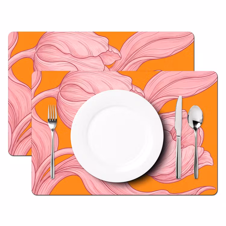 Placemat - 6 pieces - Pink Flowers - Modern - Roze bloemen - Modern Placemat vinyl groot
