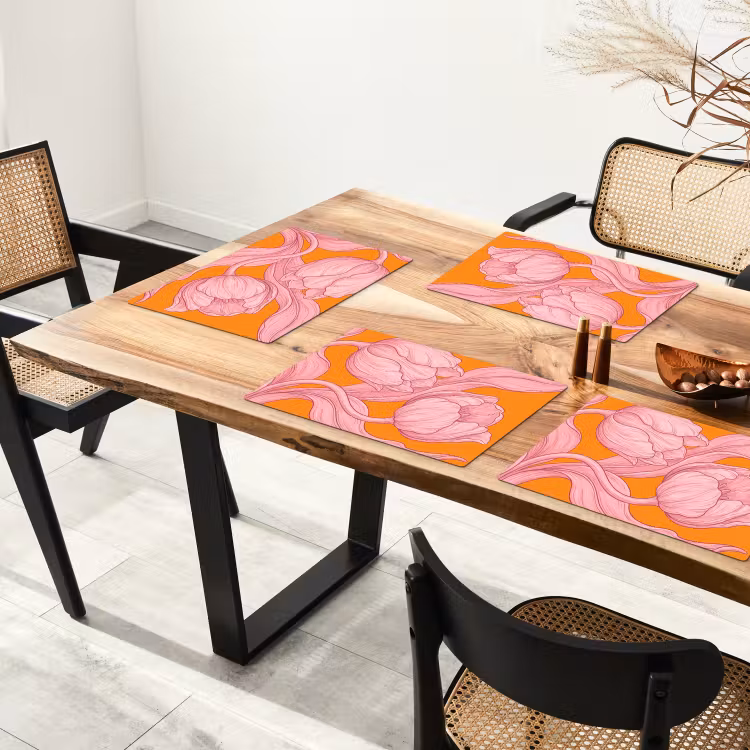 Placemat - 6 pieces - Pink Flowers - Modern - Roze bloemen - Modern Placemat vinyl groot