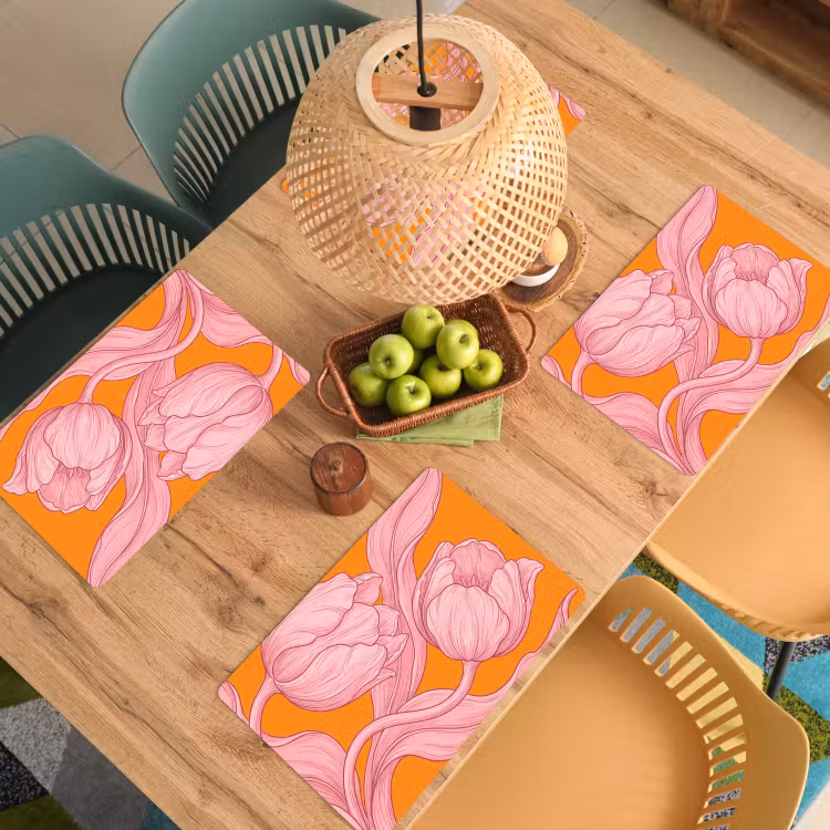 Placemat - 6 pieces - Pink Flowers - Modern - Roze bloemen - Modern Placemat vinyl groot