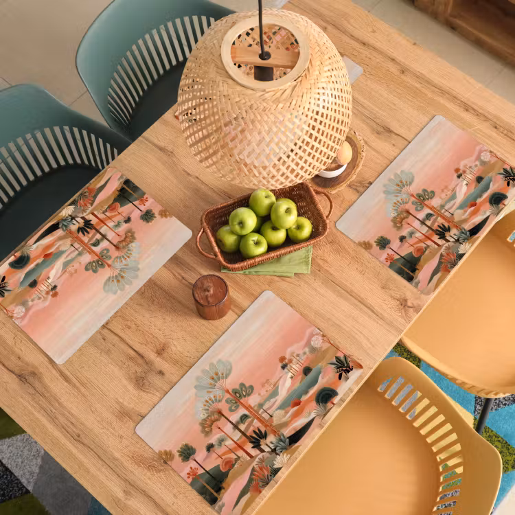 Roze landschap - Palmen - Water Placemat vinyl groot -zzsfeer5_Kitchenyeah-website