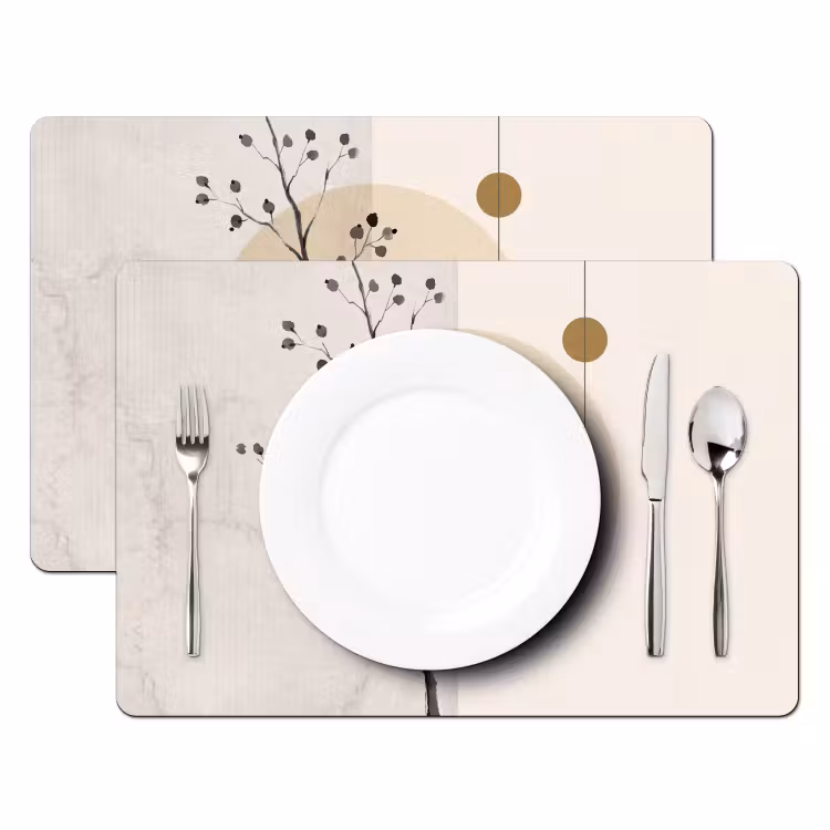 Placemat - 6 pieces - Plant - Abstract - Beige - Plant - Abstract - Beige Placemat vinyl groot