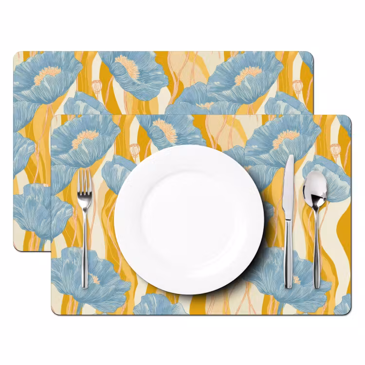 Papavers - Botanisch - Blauw Placemat vinyl groot 368 -zzsfeer2_Kitchenyeah-website