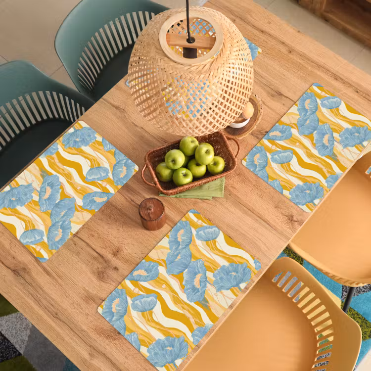Papavers - Botanisch - Blauw Placemat vinyl groot 368 -zzsfeer5_Kitchenyeah-website