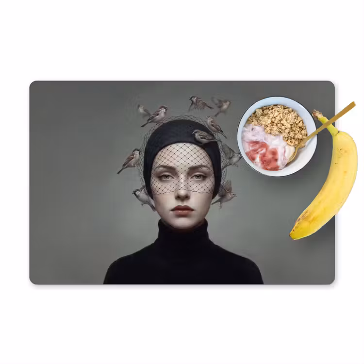Portret - Vogels - Zwart Placemat vinyl groot -zzzproduct_Kitchenyeah-website