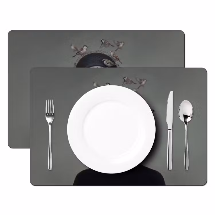 Portret - Vogels - Zwart Placemat vinyl groot -zzsfeer2_Kitchenyeah-website
