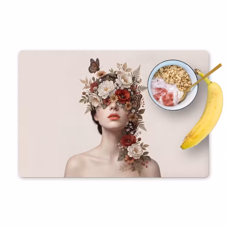 Portret - Bloemen - Cremé Placemat vinyl groot -zzzproduct_Kitchenyeah-website