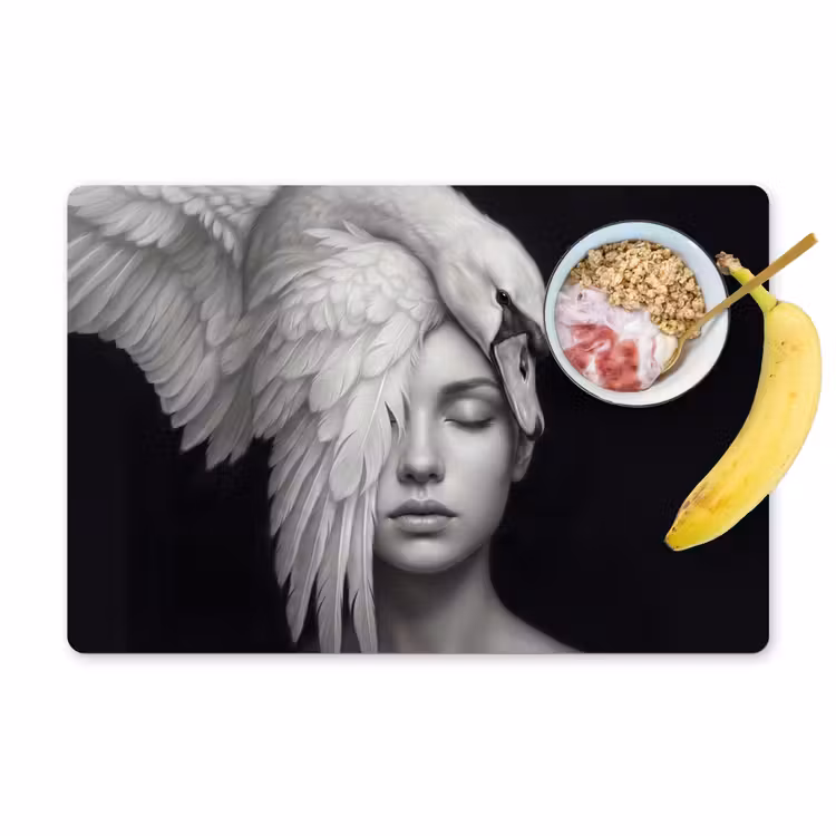 Portret - Zwaan - Zwart - Wit Placemat vinyl groot -zzzproduct_Kitchenyeah-website