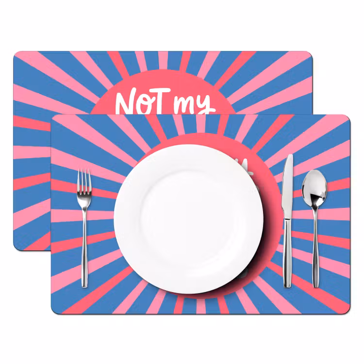 Spreuk - Grafisch - Abstract - Roze - Blauw Placemat vinyl groot -zzsfeer2_Kitchenyeah-website