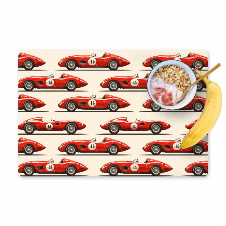Raceauto - Retro - Rood Placemat vinyl groot 368 -zzzproduct_Kitchenyeah-website