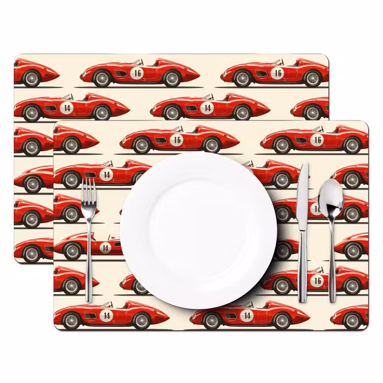 Raceauto - Retro - Rood Placemat vinyl groot 368 -zzsfeer2_Kitchenyeah-website