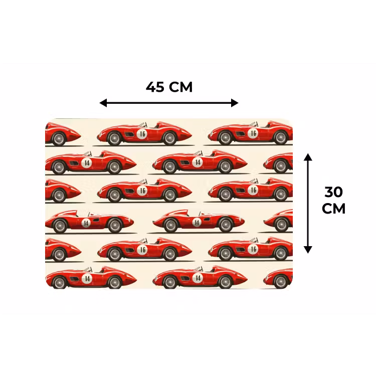 Raceauto - Retro - Rood Placemat vinyl groot 368 -specs