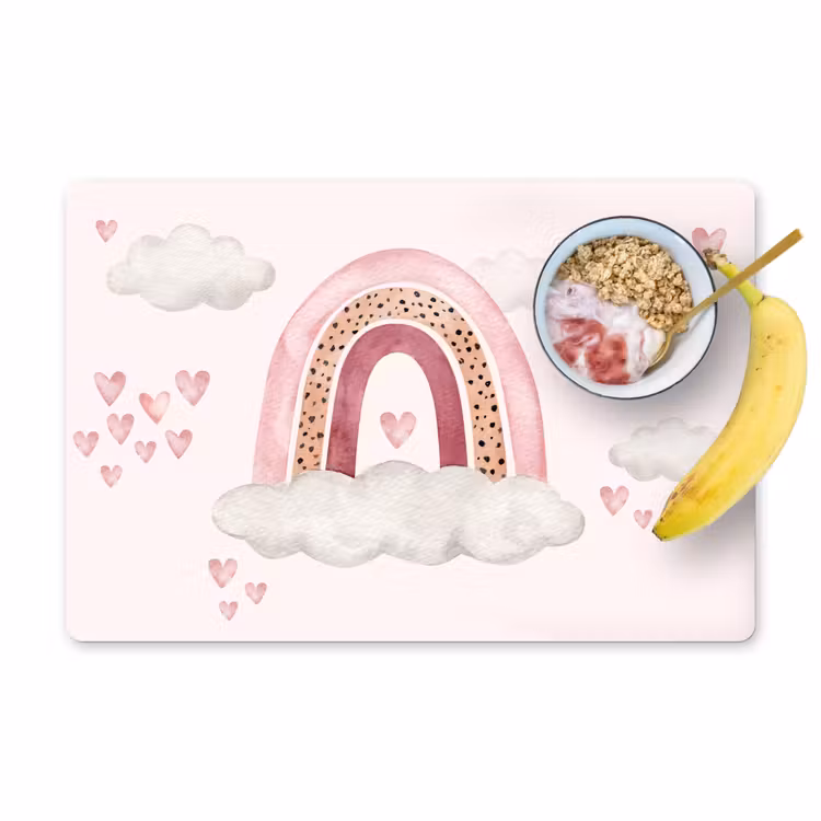 Regenboog - Hartjes - Roze - Watercolor - Meisjes Placemat vinyl groot -zzzproduct_Kitchenyeah-website