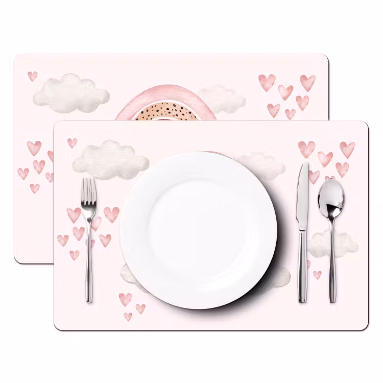 Regenboog - Hartjes - Roze - Watercolor - Meisjes Placemat vinyl groot -zzsfeer2_Kitchenyeah-website