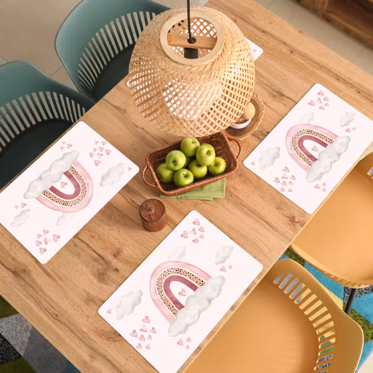 Regenboog - Hartjes - Roze - Watercolor - Meisjes Placemat vinyl groot -zzsfeer5_Kitchenyeah-website