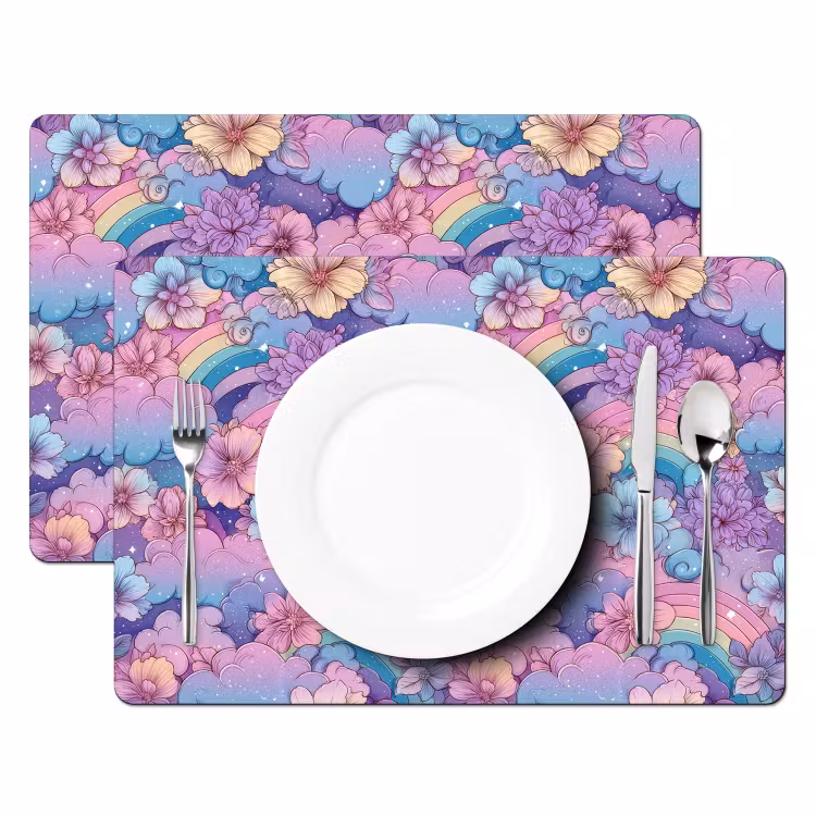 Regenbogen - Bloemen - Kleurrijk - Wolken Placemat vinyl groot -zzsfeer2_Kitchenyeah-website