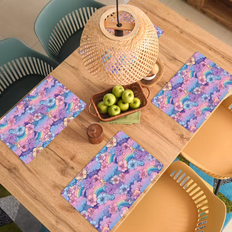Regenbogen - Bloemen - Kleurrijk - Wolken Placemat vinyl groot -zzsfeer5_Kitchenyeah-website