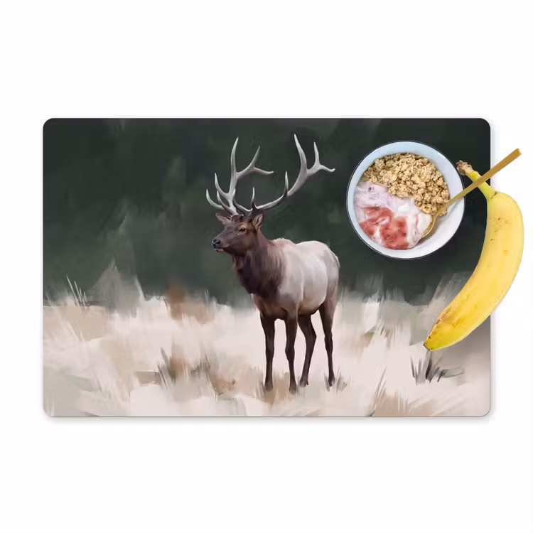 Edelhert - Gewei - Schildering - Rustiek Placemat vinyl groot -zzzproduct_Kitchenyeah-website
