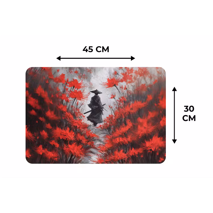 Rode bloemen - mistig - Man Placemat vinyl groot -specs