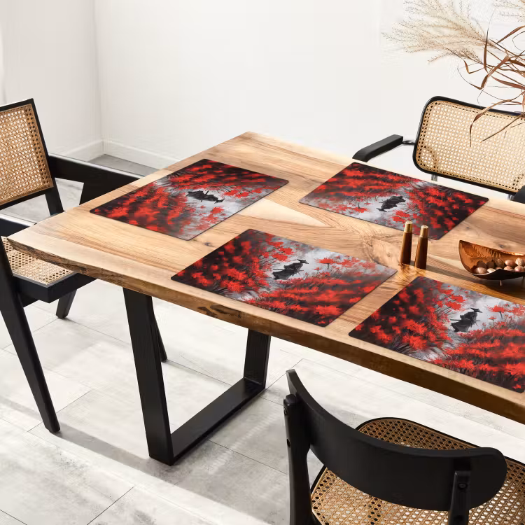 Rode bloemen - mistig - Man Placemat vinyl groot -zzsfeer4_Kitchenyeah-website