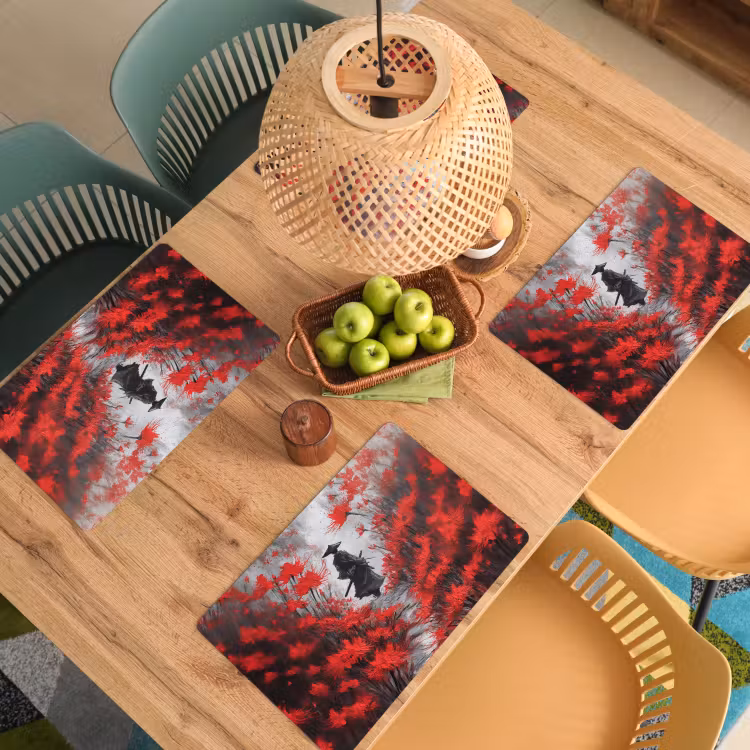 Rode bloemen - mistig - Man Placemat vinyl groot -zzsfeer5_Kitchenyeah-website