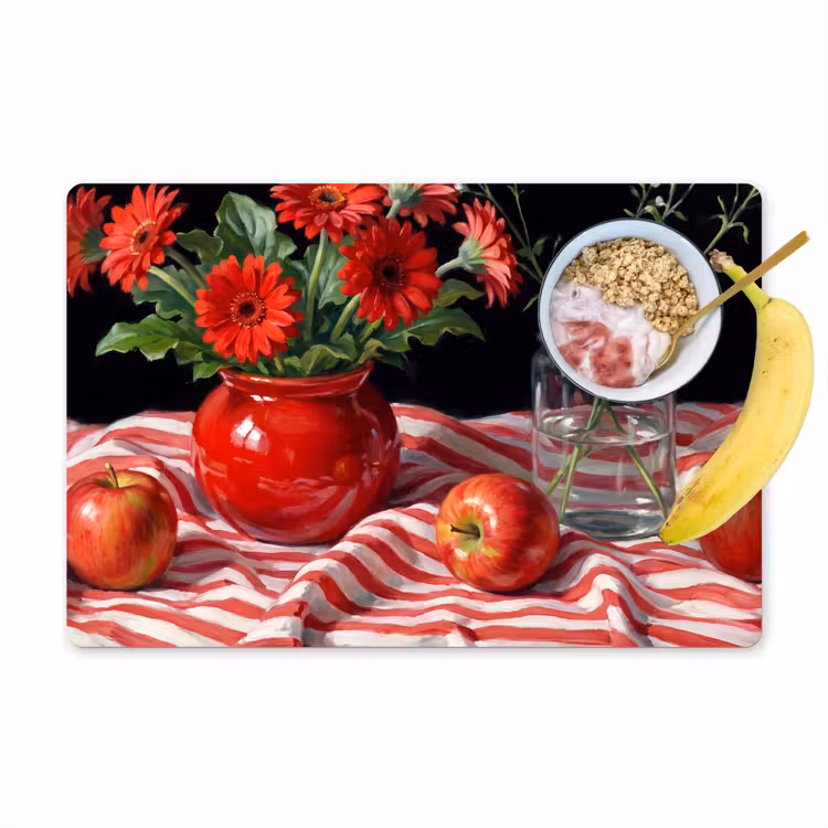 Placemat - 6 pieces - Red Flowers - Vase - Rode bloemen - Vaas Placemat vinyl groot