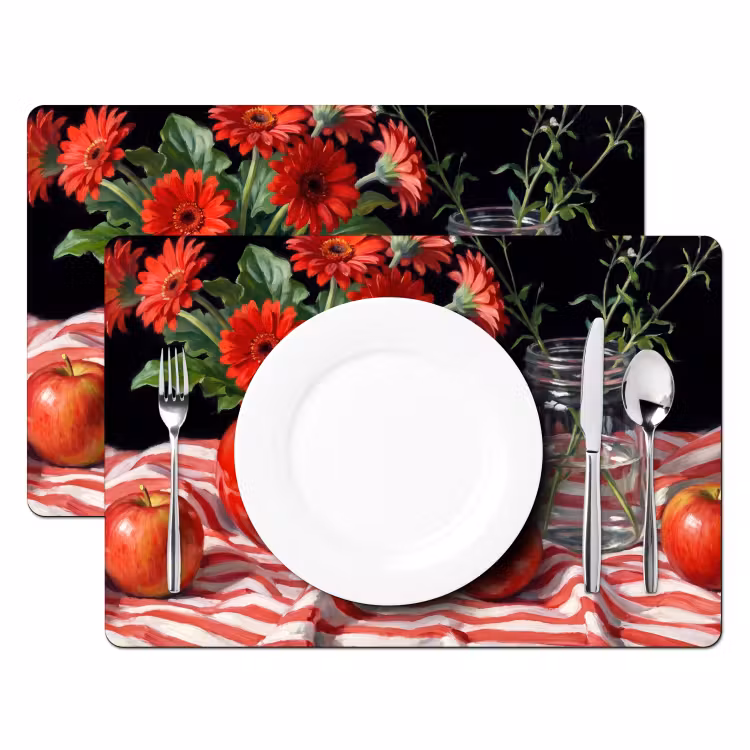 Placemat - 6 pieces - Red Flowers - Vase - Rode bloemen - Vaas Placemat vinyl groot