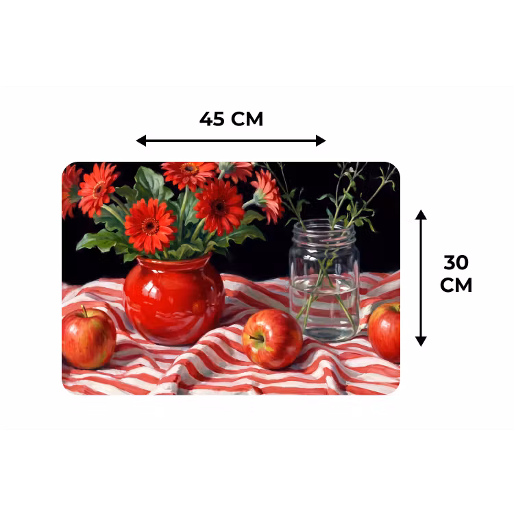 Placemat - 6 pieces - Red Flowers - Vase - Rode bloemen - Vaas Placemat vinyl groot