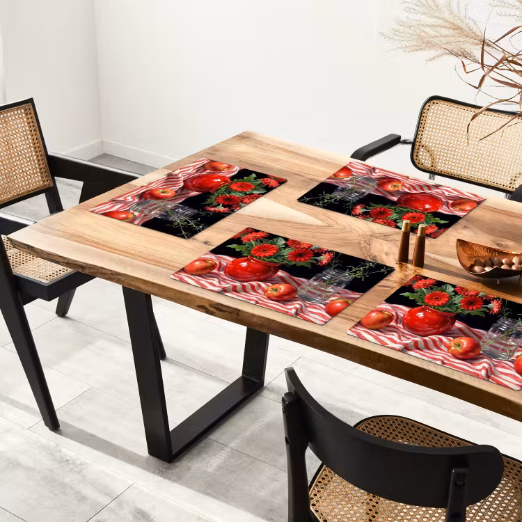 Placemat - 6 pieces - Red Flowers - Vase - Rode bloemen - Vaas Placemat vinyl groot
