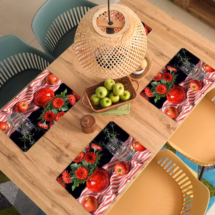 Placemat - 6 pieces - Red Flowers - Vase - Rode bloemen - Vaas Placemat vinyl groot