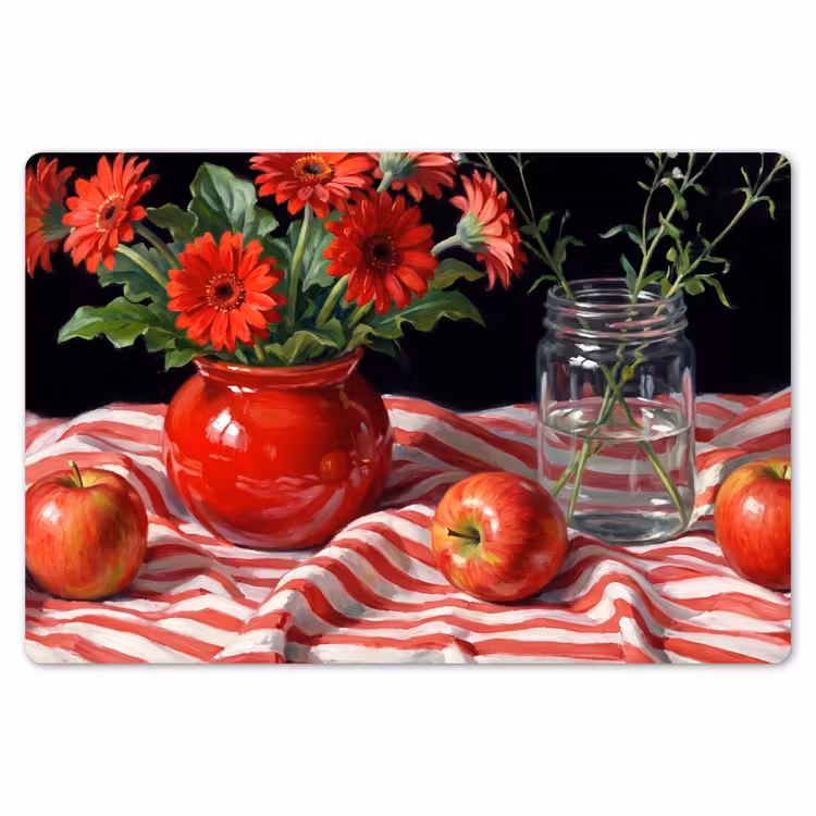 Placemat - 6 pieces - Red Flowers - Vase - Rode bloemen - Vaas Placemat vinyl groot