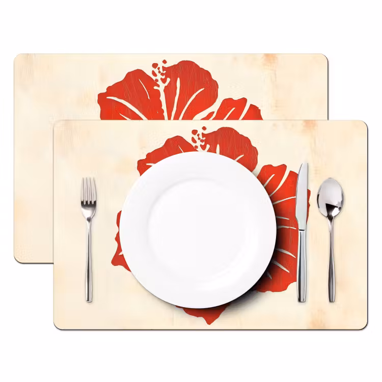 Rode hibiscusbloem - Textuur achtergrond - Beige Placemat vinyl groot -zzsfeer2_Kitchenyeah-website