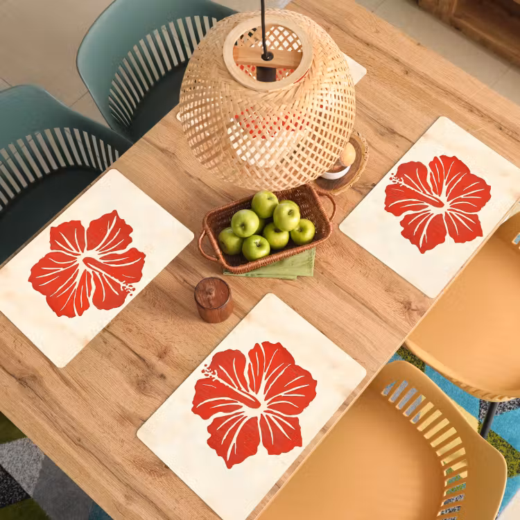 Rode hibiscusbloem - Textuur achtergrond - Beige Placemat vinyl groot -zzsfeer5_Kitchenyeah-website