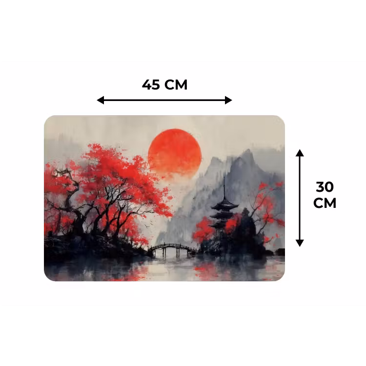 Rode zon - Rivier - brug - Bomen Placemat vinyl groot -specs