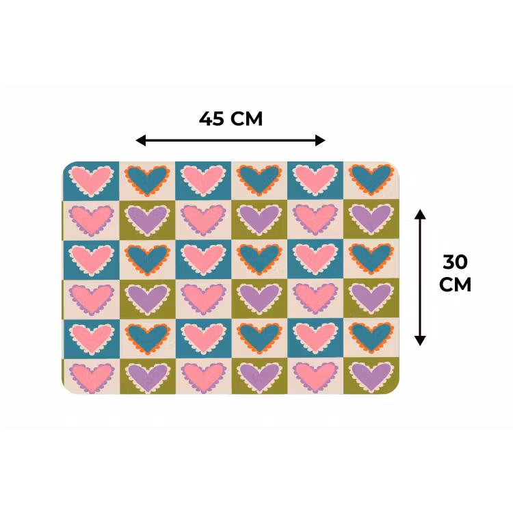 Retro - Kleuren - Patroon - Hartjes Placemat vinyl groot 368 -specs