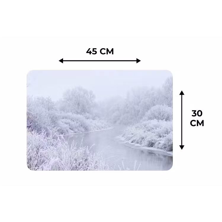 Rivier - Sneeuw - Bos - Winter - Schilderachtig Placemat vinyl groot -specs
