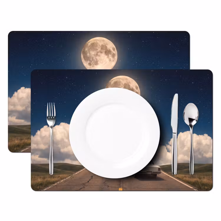 Placemat - 6 pieces - Road - Moon - Night - Weg - Maan - Nacht Placemat vinyl groot