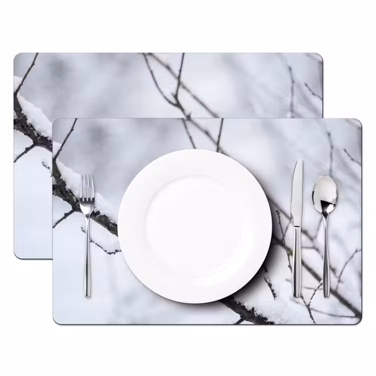 Roodborstje - Tak - Sneeuw - Winter - Levendig Placemat vinyl groot -zzsfeer2_Kitchenyeah-website