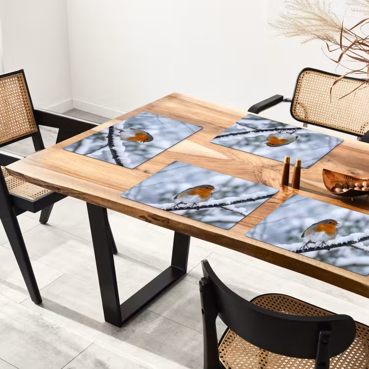 Roodborstje - Tak - Sneeuw - Winter - Levendig Placemat vinyl groot -zzsfeer4_Kitchenyeah-website
