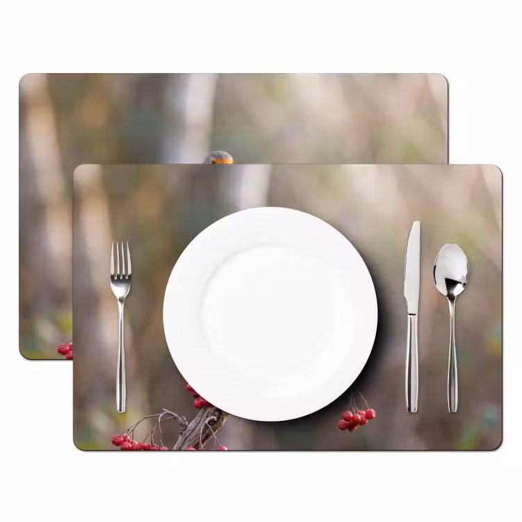 Roodborst - Tak - Bessen - Natuur Placemat vinyl groot -zzsfeer2_Kitchenyeah-website