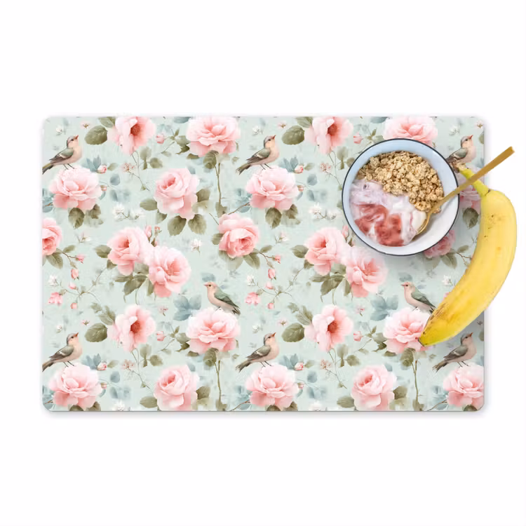 Rozen - Vogels - Pastel - Kleurrijk Placemat vinyl groot 368 -zzzproduct_Kitchenyeah-website