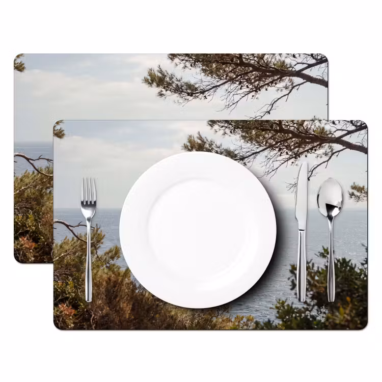 Placemat - 6 pieces - Sailboat - trees - water - Zeilboot - bomen - water Placemat vinyl groot