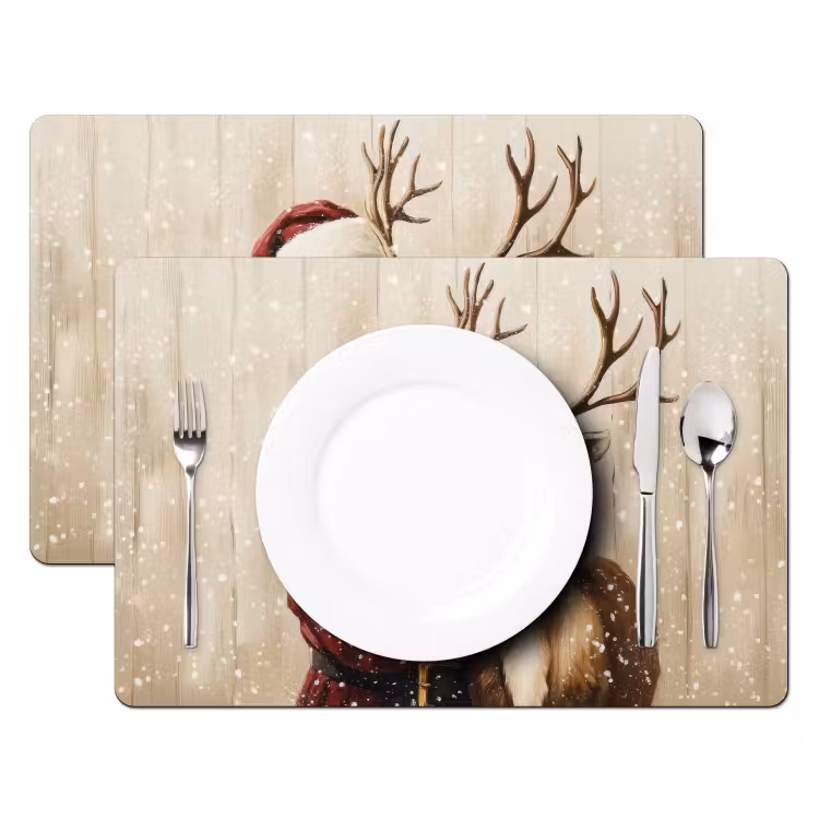 Kerstman - Rendier - Sneeuw - Kleurrijk Placemat vinyl groot -zzsfeer2_Kitchenyeah-website