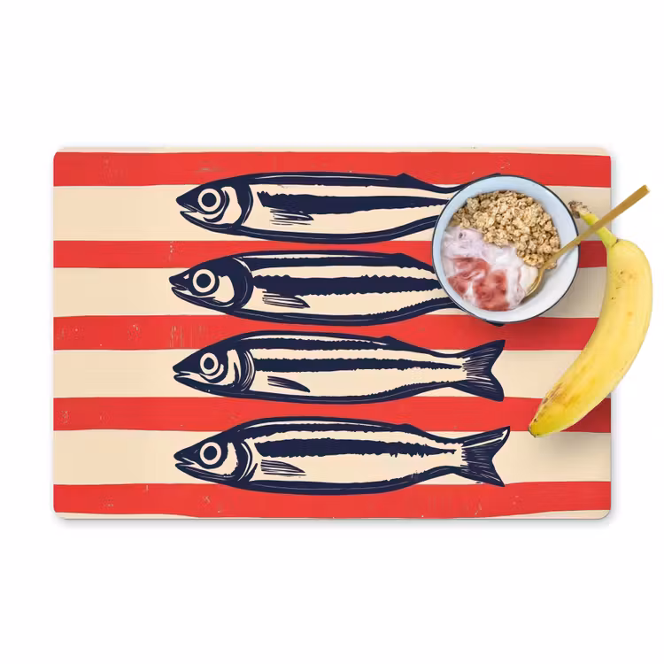 Sardines - Rood en beige strepen Placemat vinyl groot -zzzproduct_Kitchenyeah-website