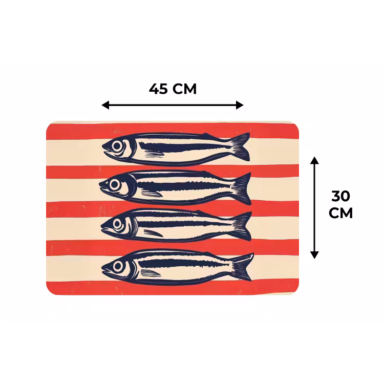 Sardines - Rood en beige strepen Placemat vinyl groot -specs