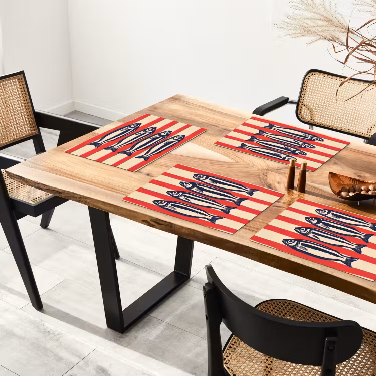 Sardines - Rood en beige strepen Placemat vinyl groot -zzsfeer4_Kitchenyeah-website