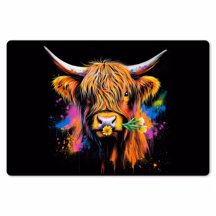 Schotse Hooglander - Graffiti - Kleurrijk - Bloem - Dieren Placemat vinyl groot -zzsfeer1_Kitchenyeah-website