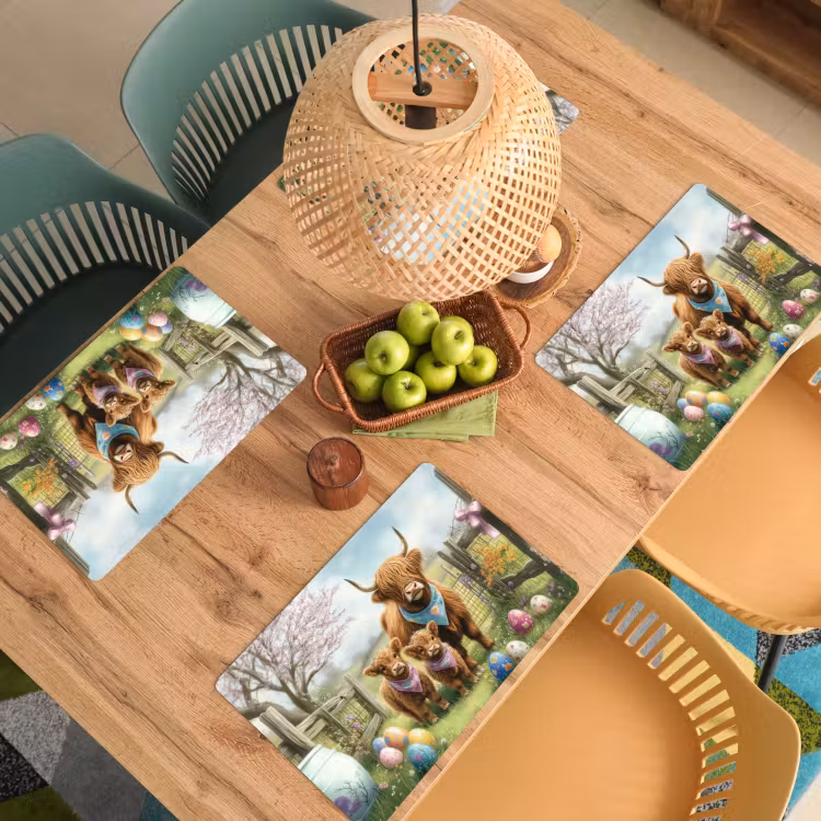 Schotsehooglanders - Paaseieren - Lente Placemat vinyl groot -zzsfeer5_Kitchenyeah-website